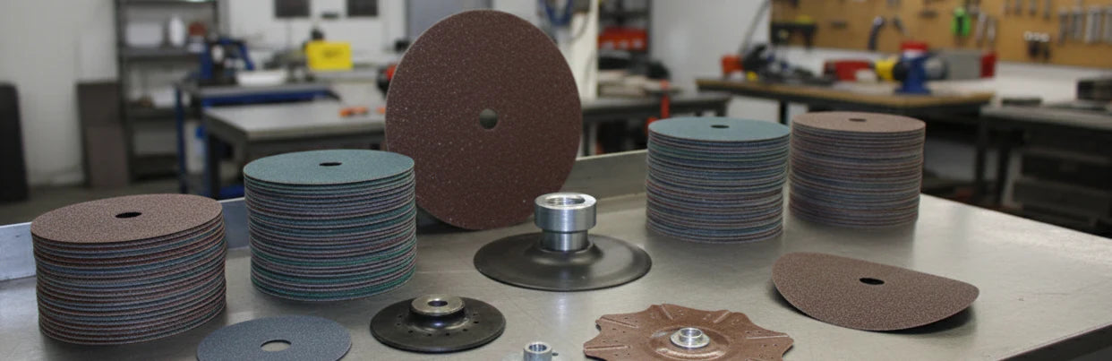 a collection of grinding discs on a white background