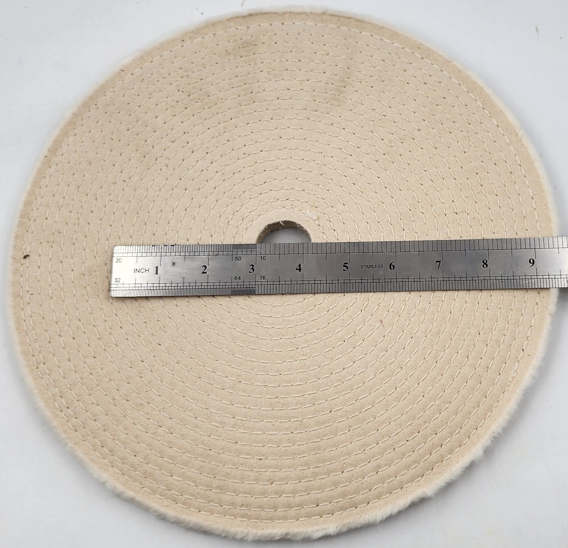 12" DIAM. 1/2" THICK BUFFING WHEEL HARD - 3/8" SPIRAL SEWN WHITE COTTON 1 1/4" ARBOR USA