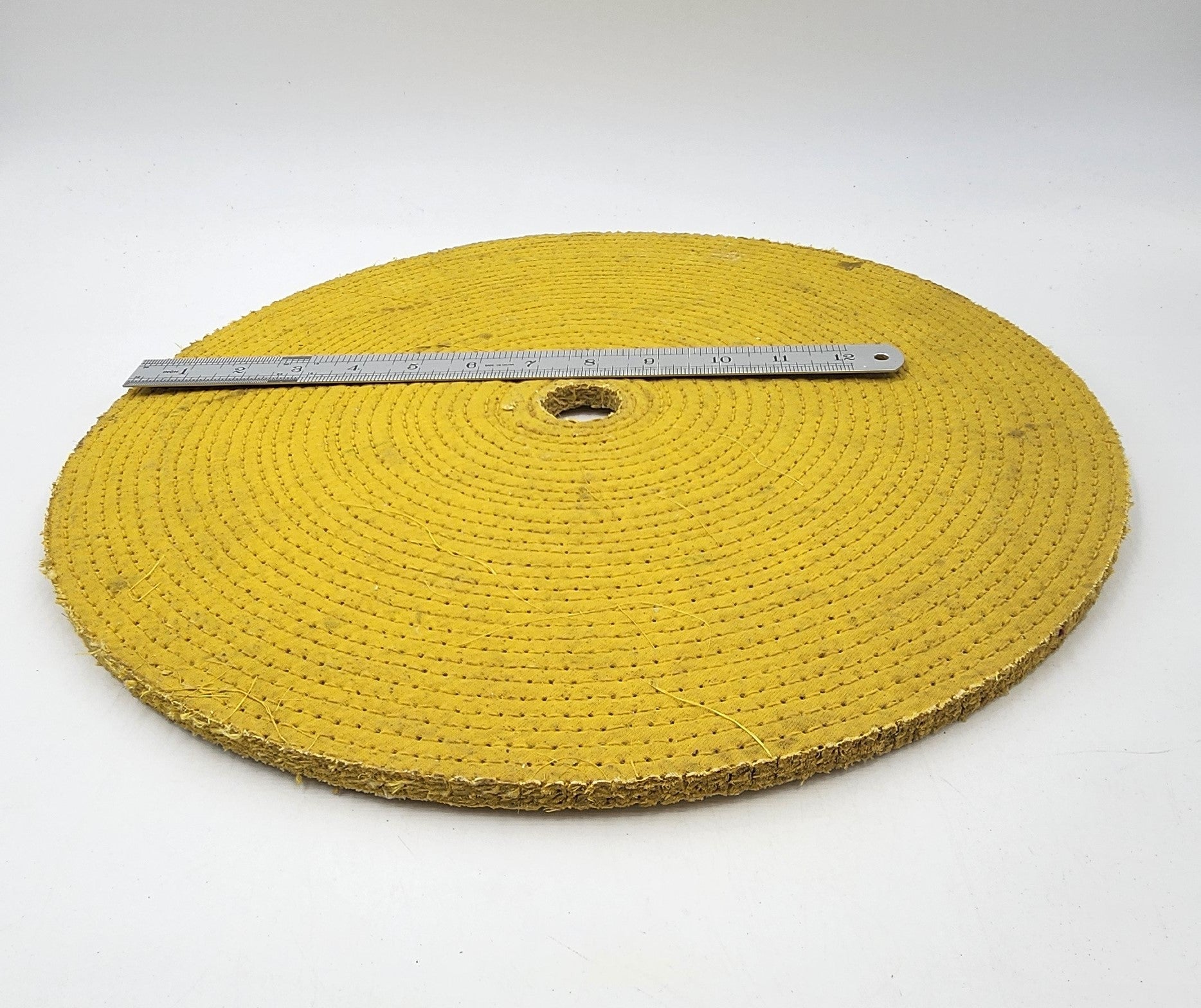 16" DIAM. BUFFING WHEEL (SISAL) - 3/8" SPIRAL SEWN 1/2" THICK YELLOW 1 1/4" ARBOR