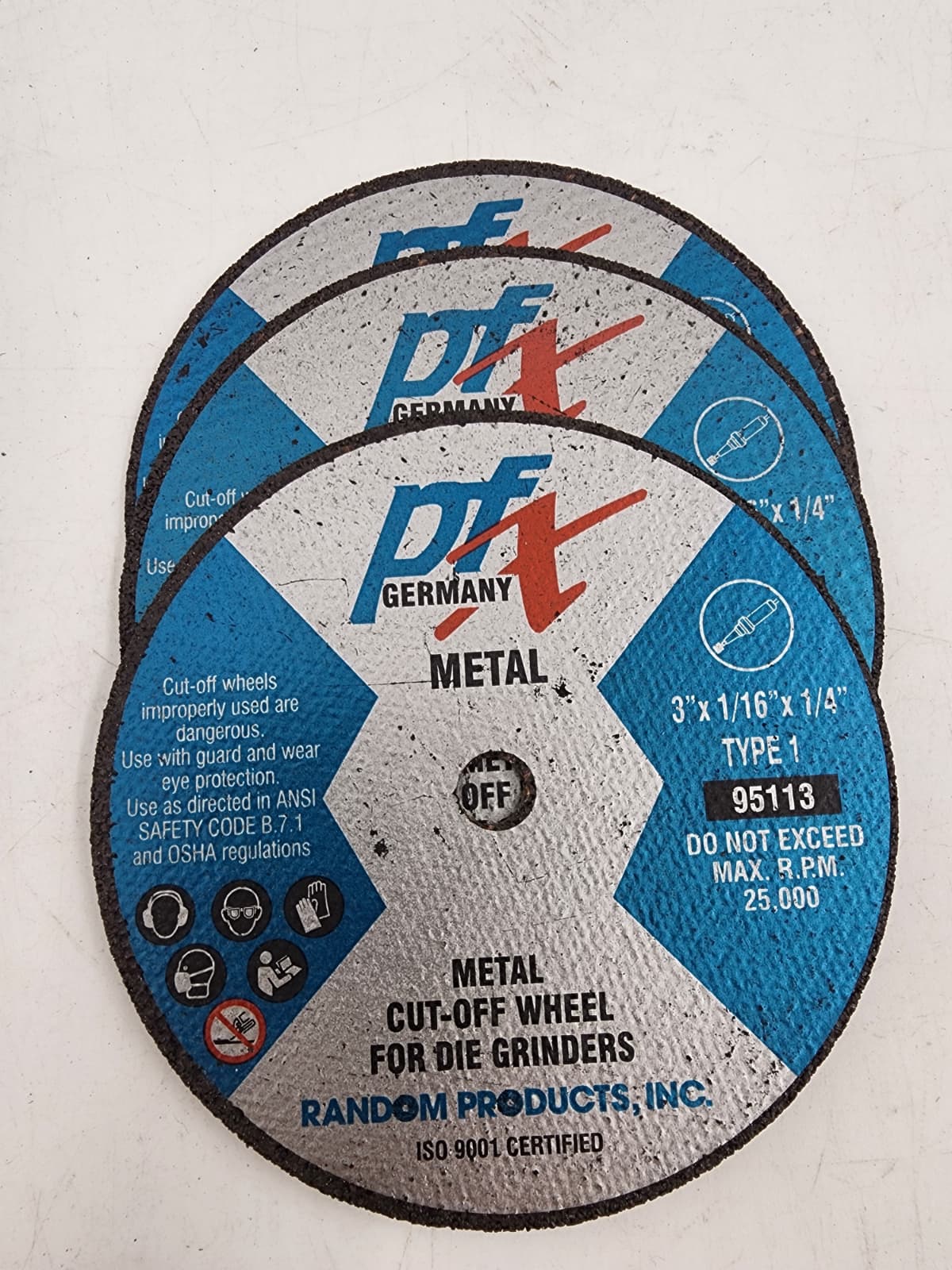 3" DIAM X 1/16" THICK X 1/4" CUT-OFF WHEEL Germany (95113)