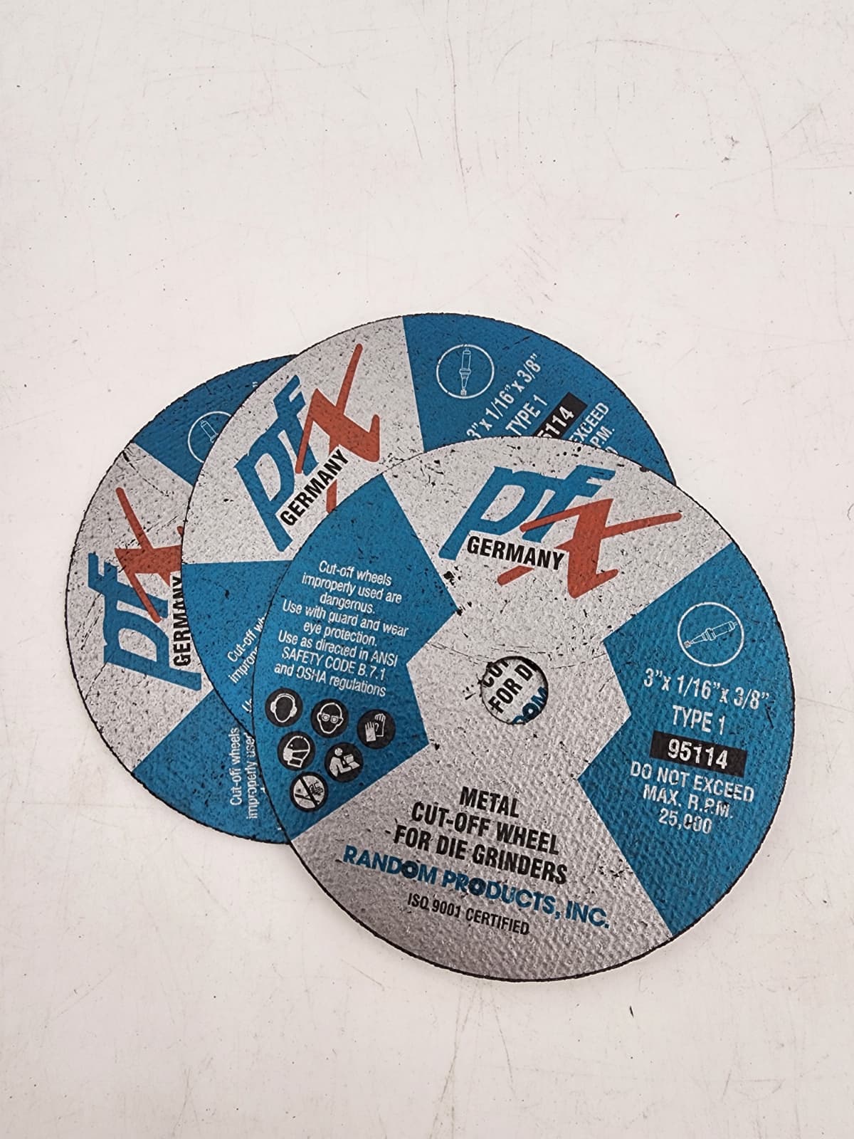 3" DIAM X 1/16" THICK X 3/8" CUT-OFF WHEEL Germany (95114)