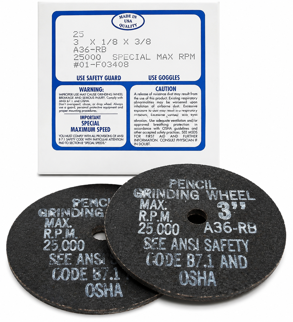 3" DIAM X 1/8" THICK X 3/8" CUT-OFF WHEEL USA or Germany (95116)