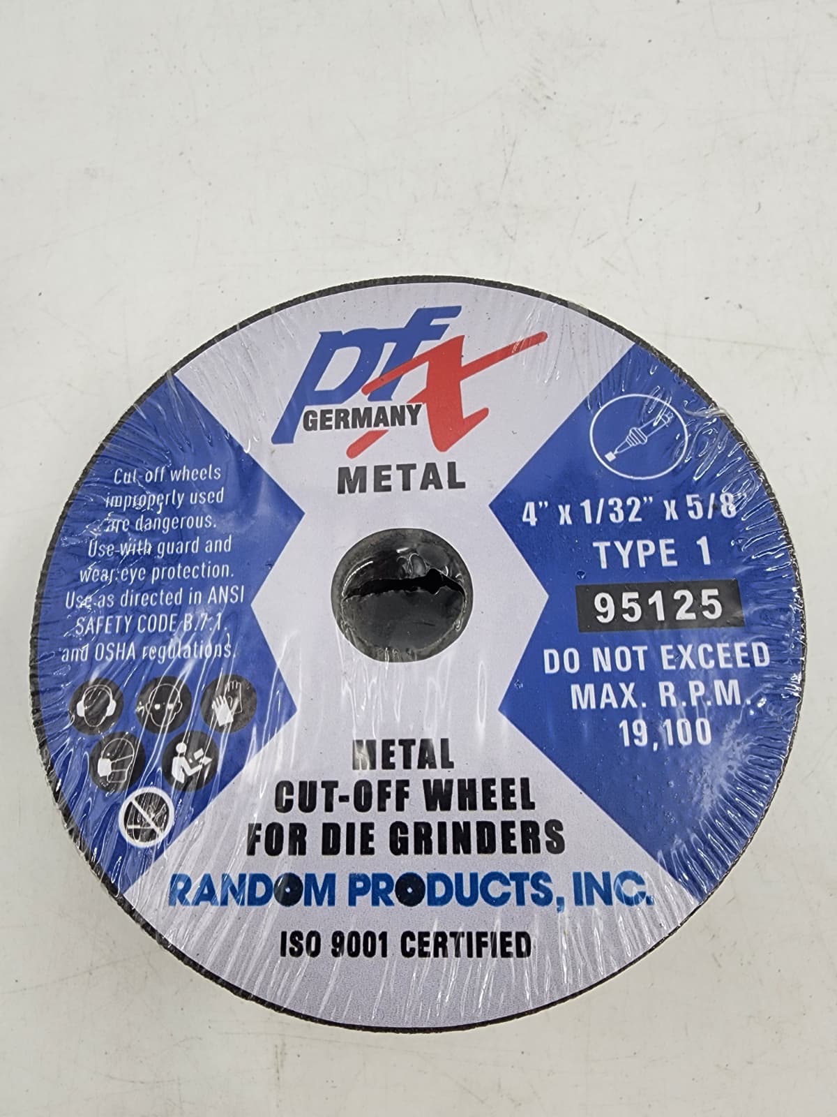 4" DIAM X 1/32 THICK X 5/8" CUT-OFF WHEEL Germany (95125)