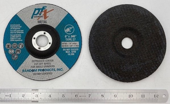 6" DIAM X .045 THICK X 7/8" ARBOR FLAT DEPRESSED CENTER CUT-OFF WHEEL PFX GERMANY (80180) 10,200 RPM