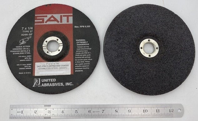 7" DIAM X 1/4" THICK X 7/8" ARBOR FLAT GRINDING WHEEL A24N-BF (SAIT 20081) 8,500 RPM