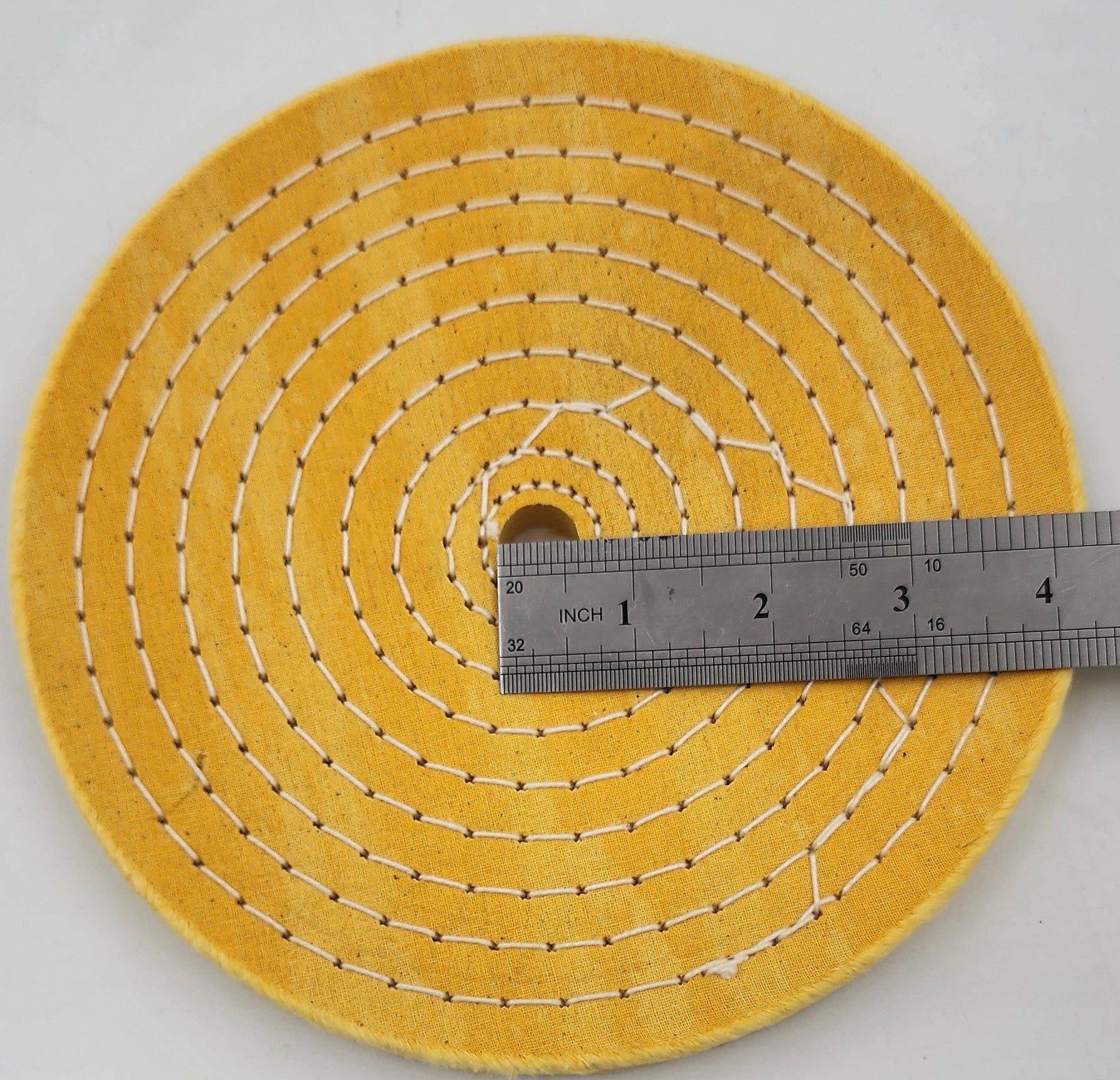 8" DIAM. BUFFING WHEEL X 3/4" THICK HARD YELLOW 1/2" SPIRAL SEWN WHEEL 5/8" ARBOR IMPORT