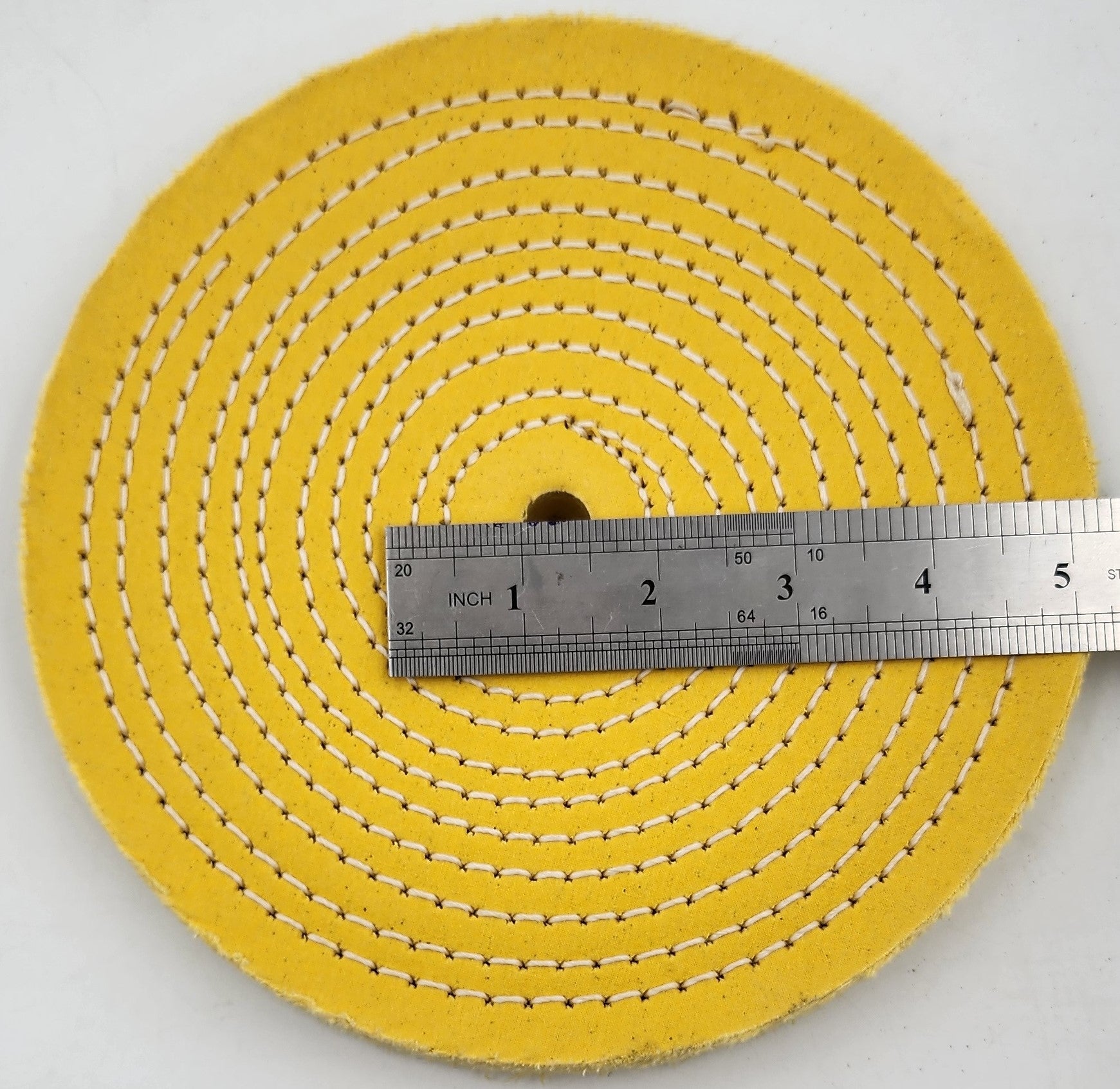 8" DIAM. BUFFING WHEEL X 1" THICK - HARD YELLOW 1/4" SPIRAL SEWN WHEEL 1/2" ARBOR USA
