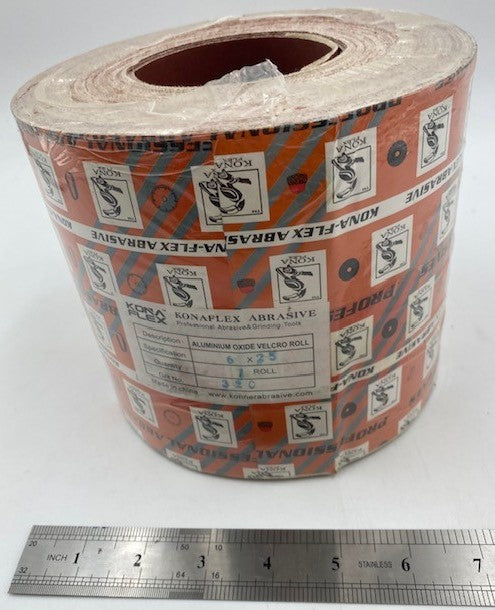 6" X 25 YARDS RED AO HOOK & LOOP SUPERGRIT ROLL