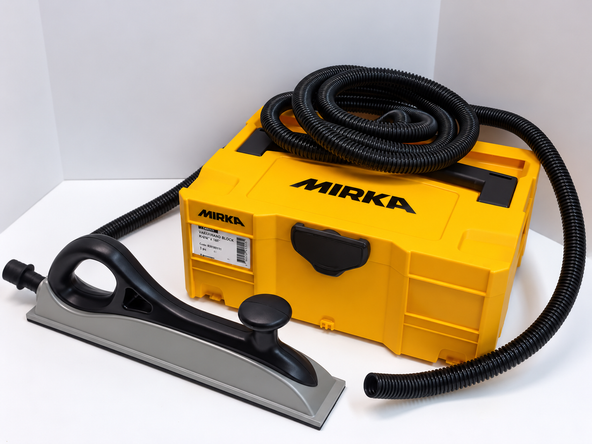 2 3/4" X 16 1/2" Mirka Hand Sanding Block + 3/4" X 13FT Vac Hose + Plastic Storage Case