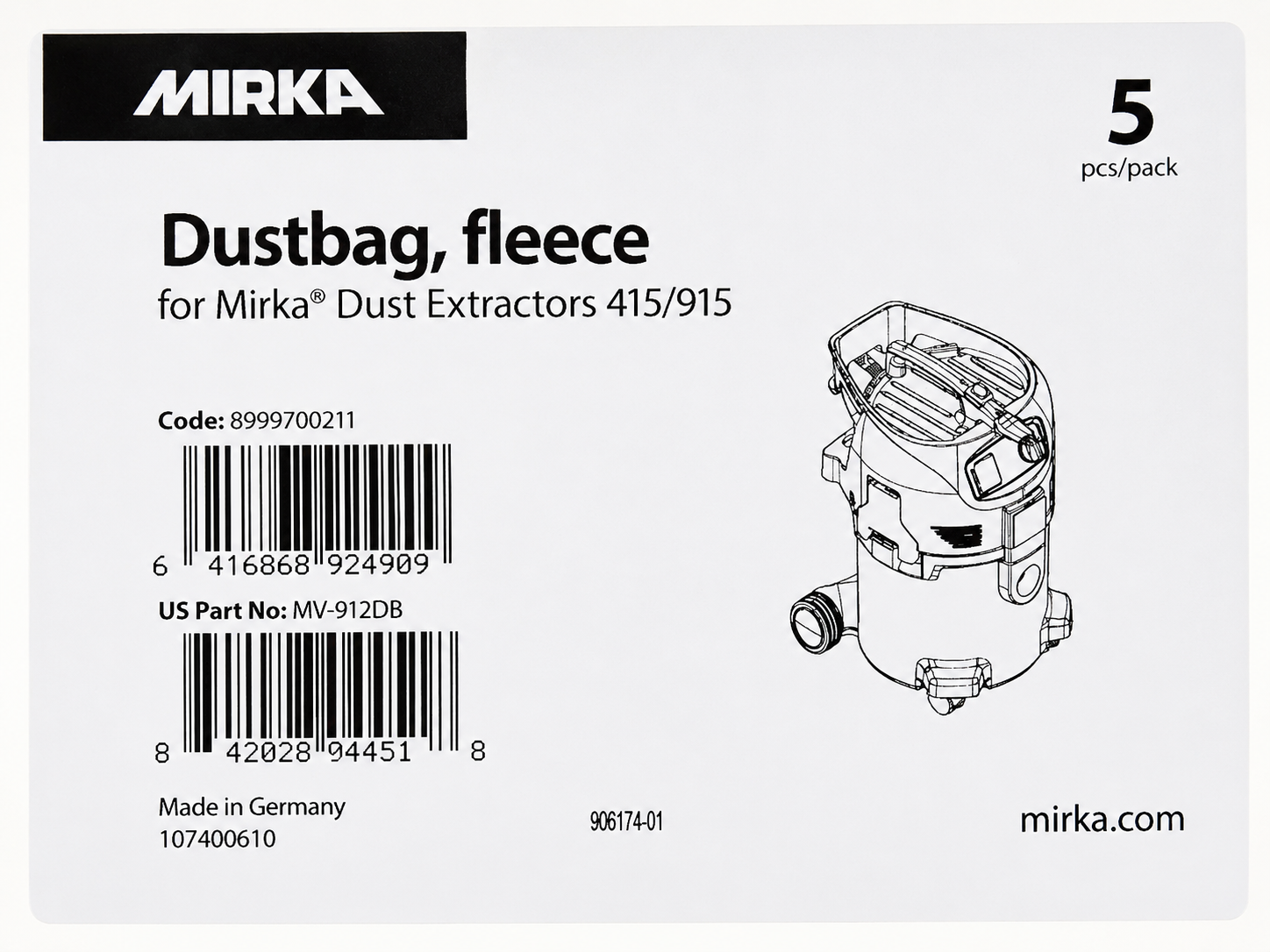 MIRKA DUST BAGS MV-912DB (OLD TYPE)