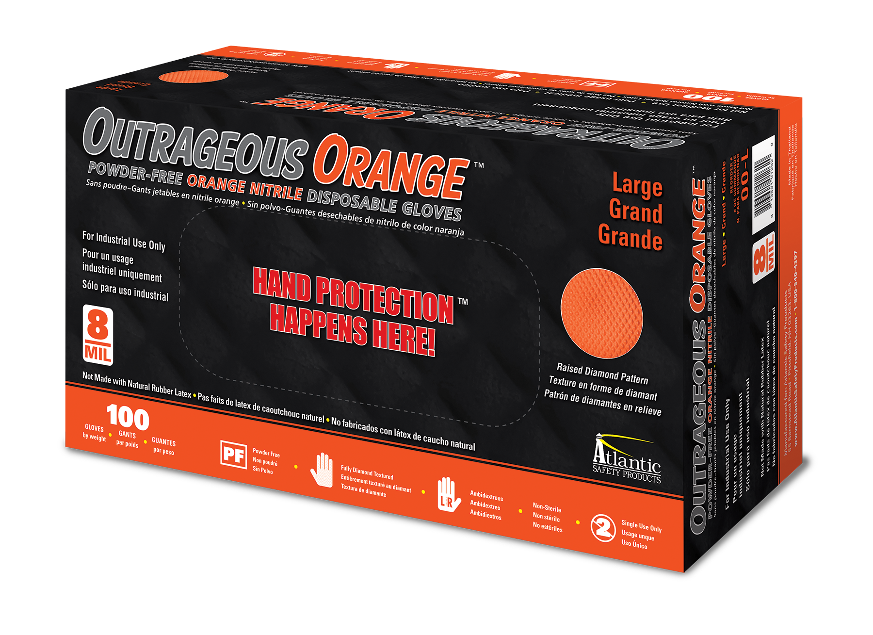 OUTRAGEOUS ORANGE NITRILE GLOVES XLARGE