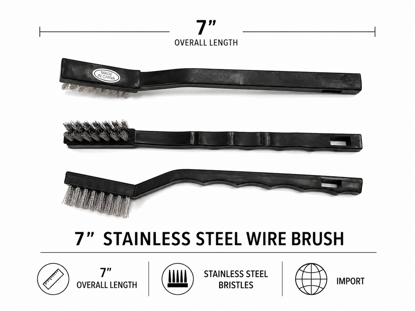 7 1/4" PLASTIC HANDLE IMPORT TOOTHBRUSH STAINLESS STEEL