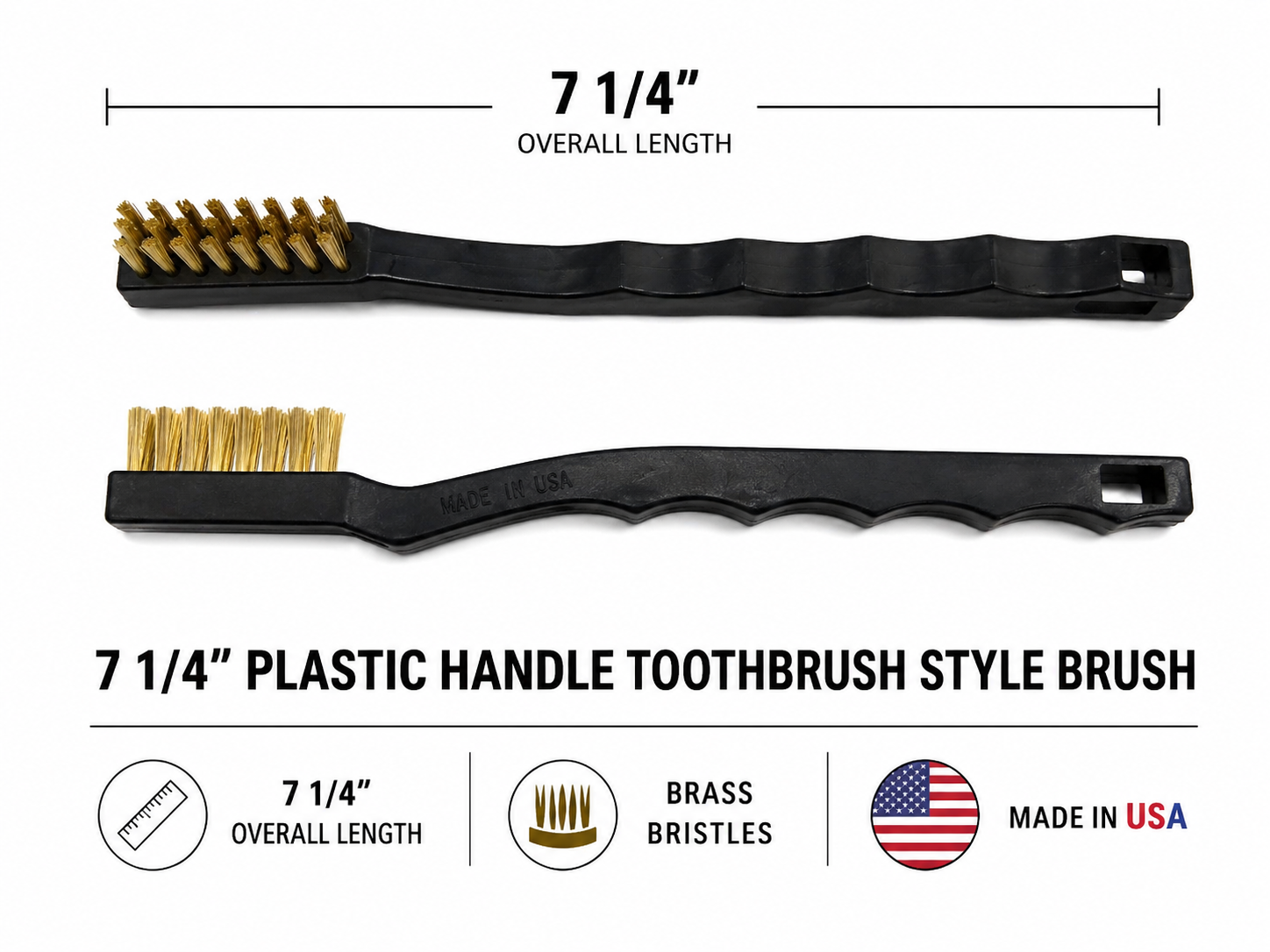 7 1/4" PLASTIC HANDLE USA TOOTHBRUSH BRASS