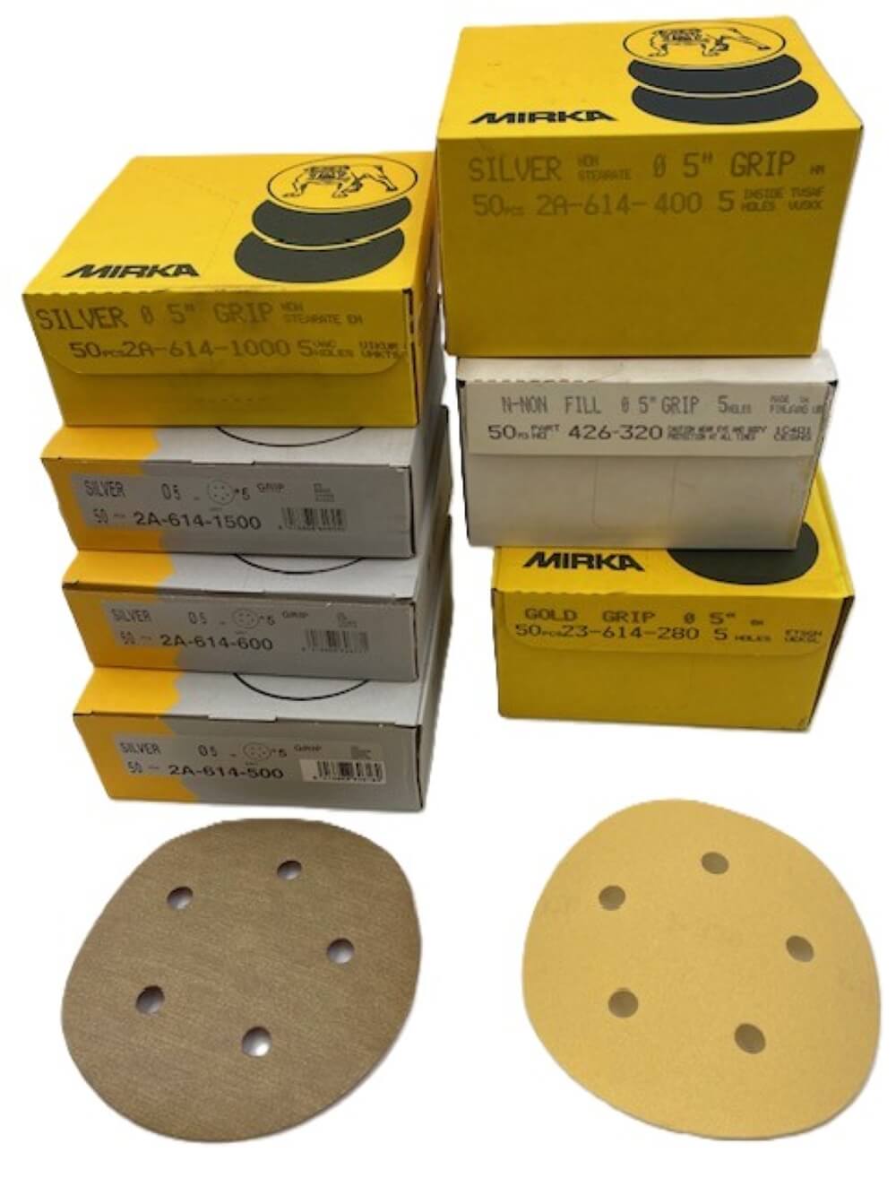 Mirka 5" 5-Hole Hook & Loop Discs - 350 Pc Variety Pack (Grits 280-1500)