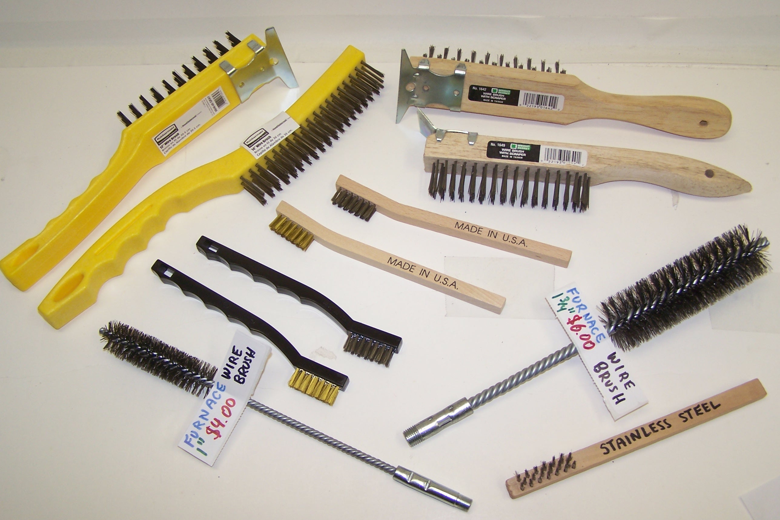 10 1/2" WOOD HANDLE WIRE SCRATCH BRUSH WITH 1 1/2" SCRAPER (A) QUALITY IMPORT