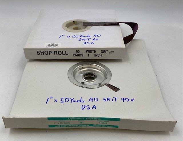 1" X 50 YD USA AO CLOTH ROLLS 36X, 40X AND 60X GRITS