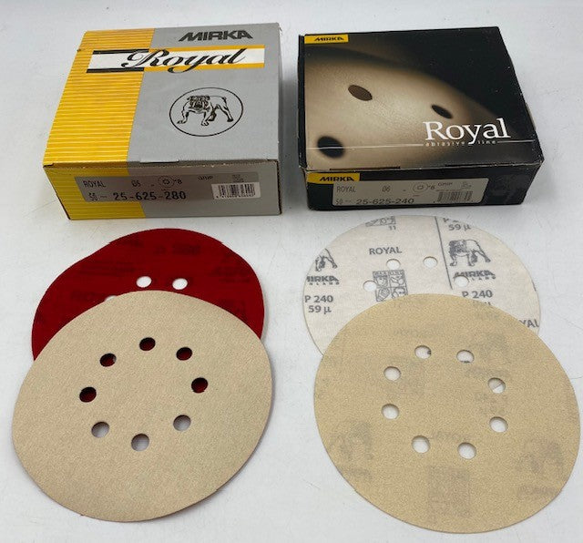 6" 8 Hole Inner H&L FEIN Mirka Royal Discs, 240 & 280 Grit Closeout