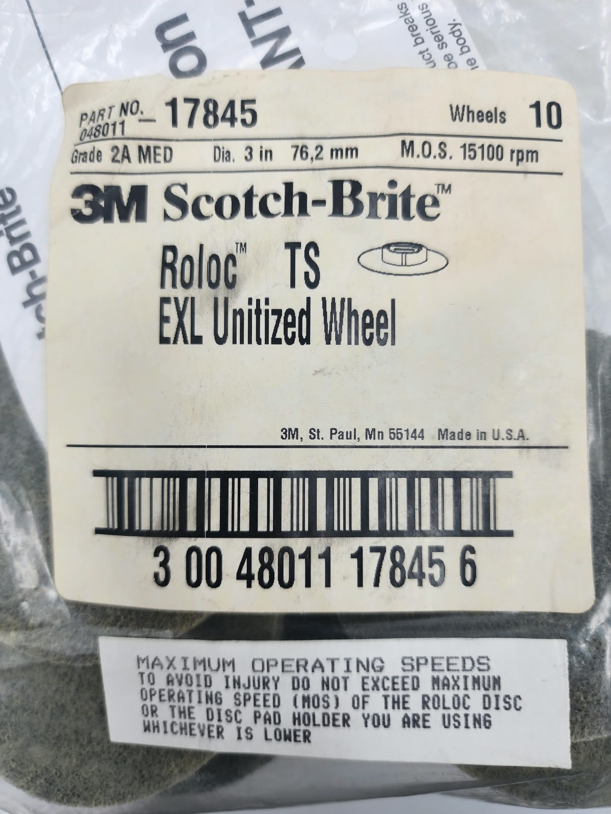 3" X 1/4" 3M Scotch-Brite Roloc EXL Unitized Wheel – 2A Medium (17845)