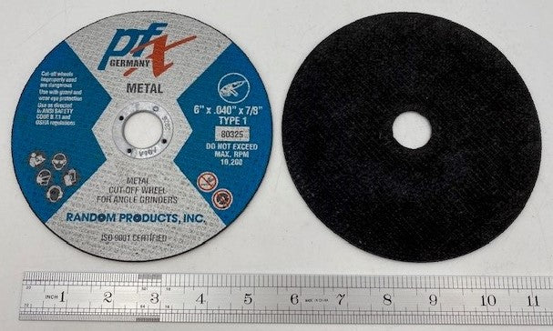6" DIAM X .040 THICK X 7/8" ARBOR FLAT CUTT-OFF WHEEL PFX GERMANY (80325) 10,200 RPM