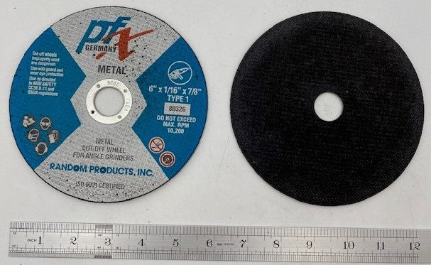6" DIAM X 1/16 THICK X 7/8" ARBOR FLAT CUT-OFF WHEEL PFX GERMANY (80326) 10,200 RPM