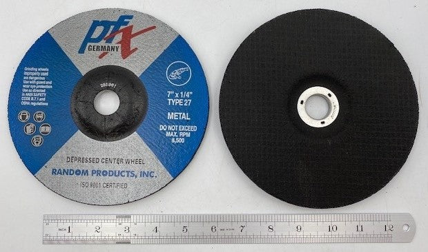 15.) 7" DIAM X 1/4" THICK X 7/8 ARBOR DEPRESSED CENTER GRINDING WHEEL PFX Germany (80104) 8,500 RPM