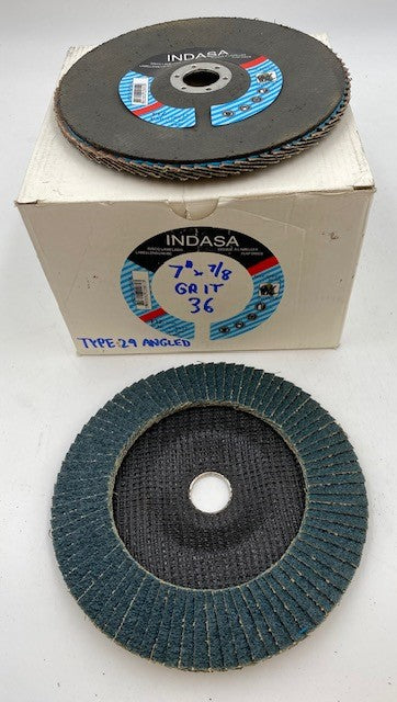 7" X 7/8" FLAP DISC TYPE 29 (ANGLED) REG INDASA, PORTUGAL ZIRC 36 GRIT