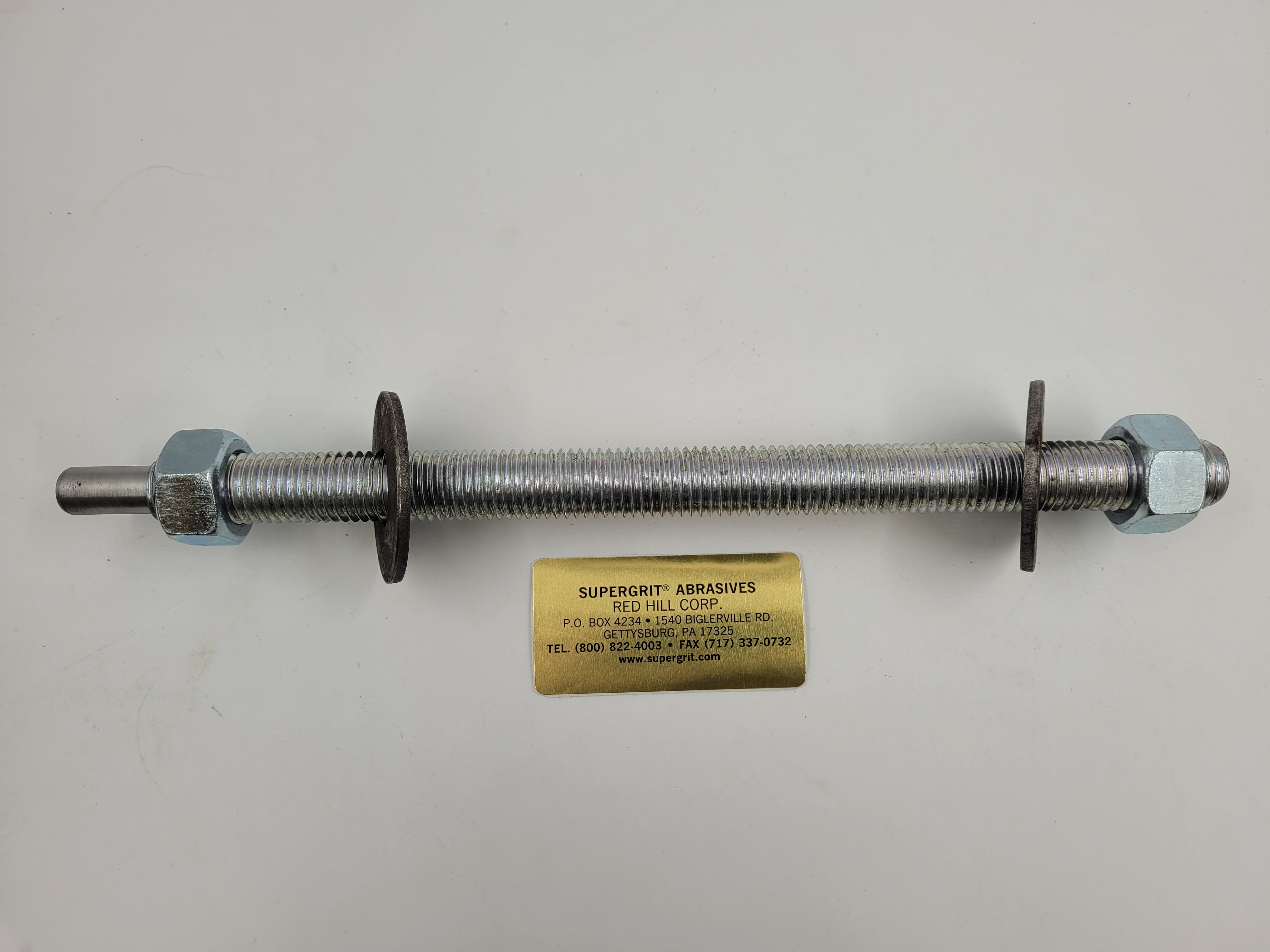 B) 12" LONG 3/4" DIAMETER THREADED MANDREL w/BOLTS (FITS INSIDE 9" DRUMS) (1/2" reduced shank)