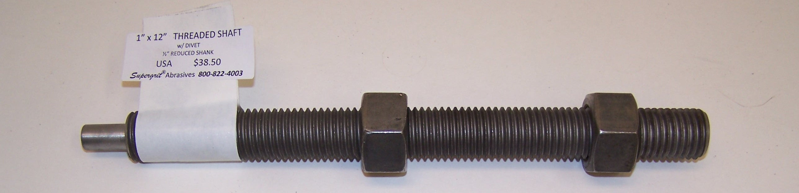 C) 12" LONG 1" DIAMETER THREADED MANDREL w/BOLTS (1/2" reduced shank)