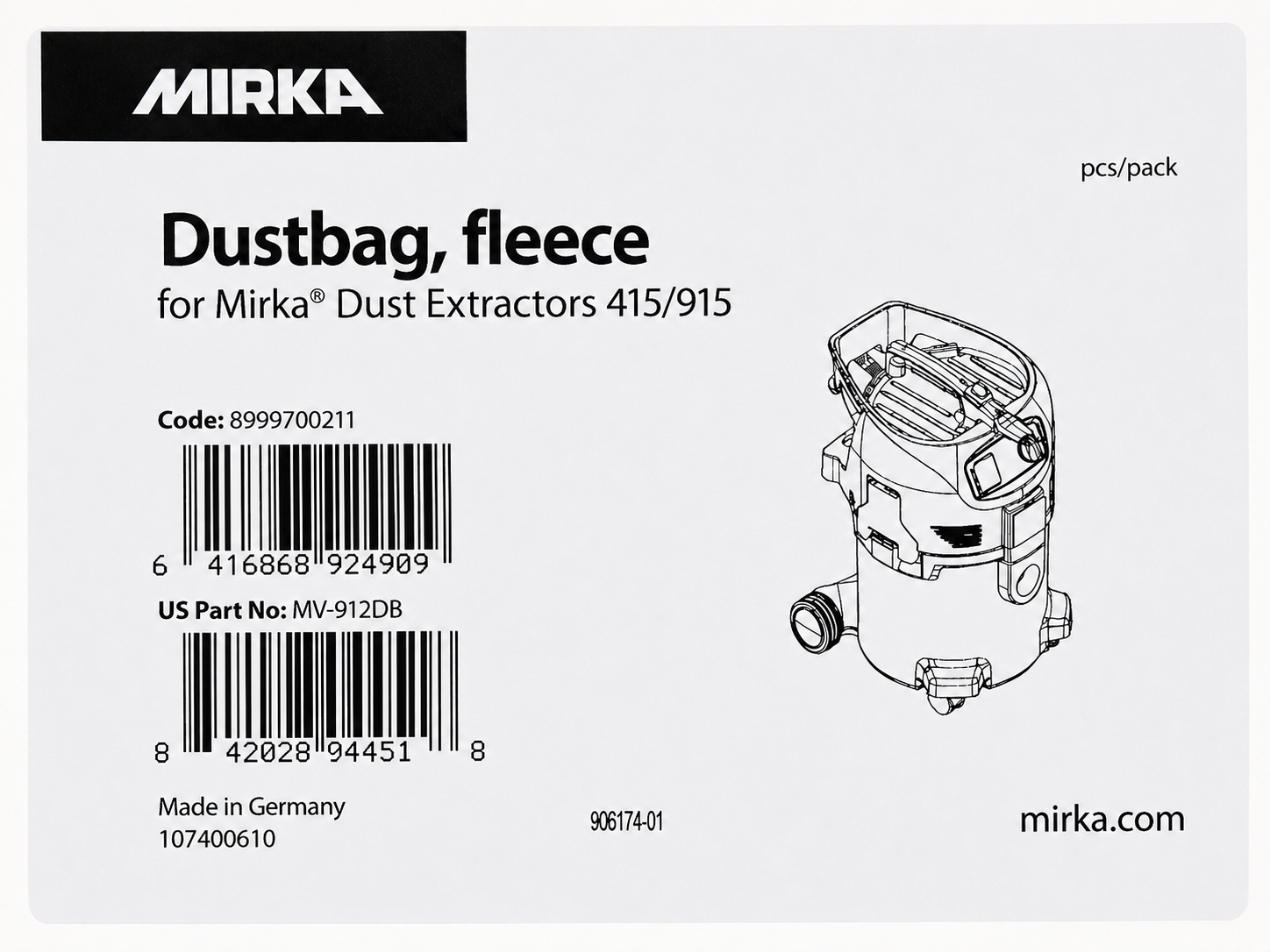 MIRKA DUST BAGS MV-912DB (OLD TYPE)