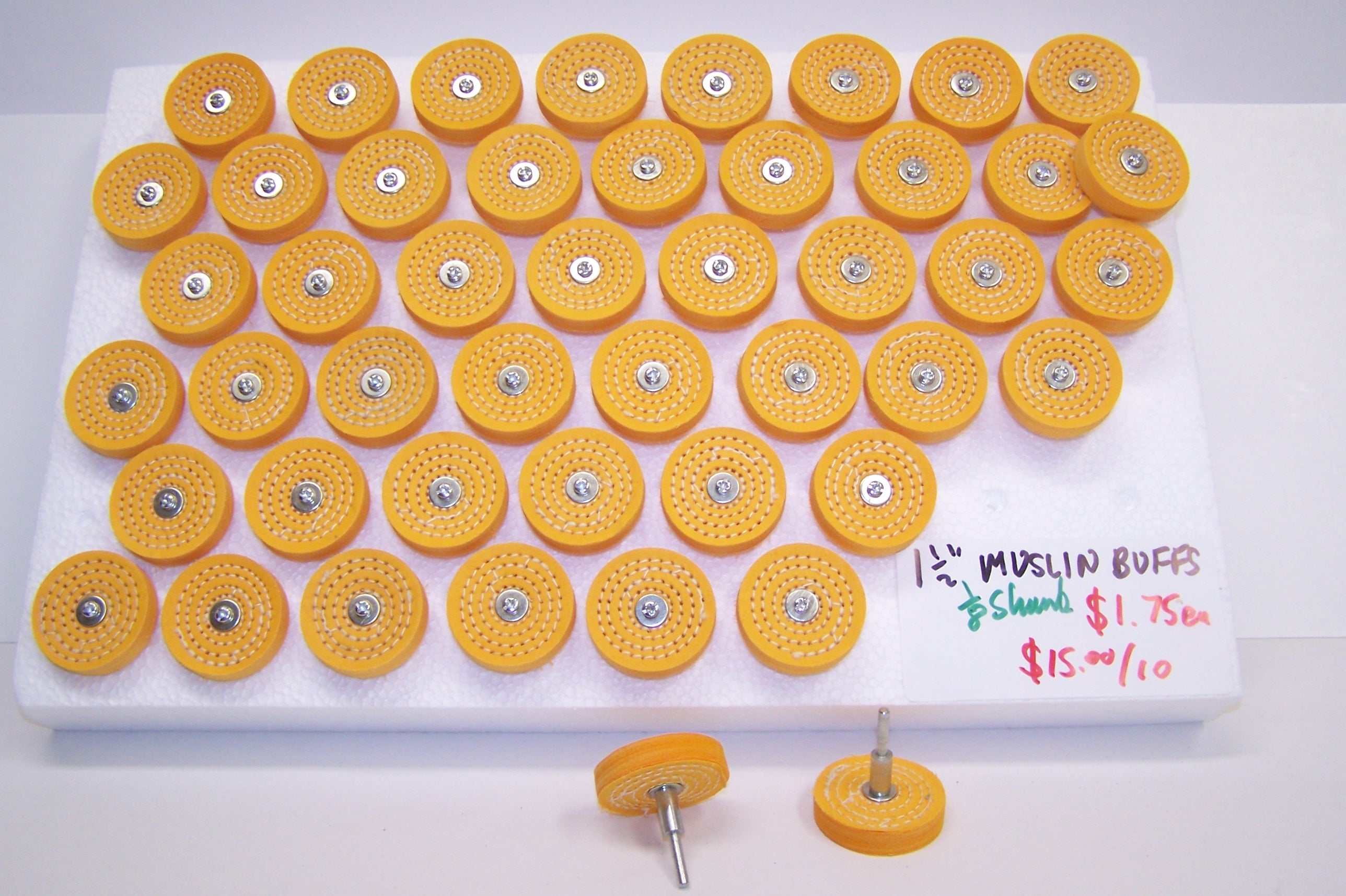 1½" Muslin Buffs on ⅛" shanks