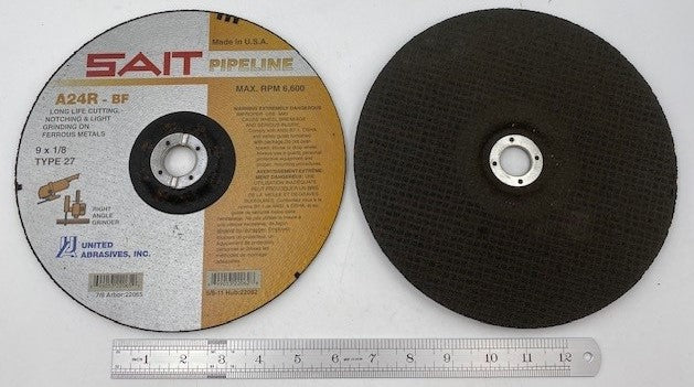 9" DIAM X 1/8"THICK X 7/8" ARBOR GRINDING WHEEL A24R-BF PIPELINE USA (SAIT 22065)