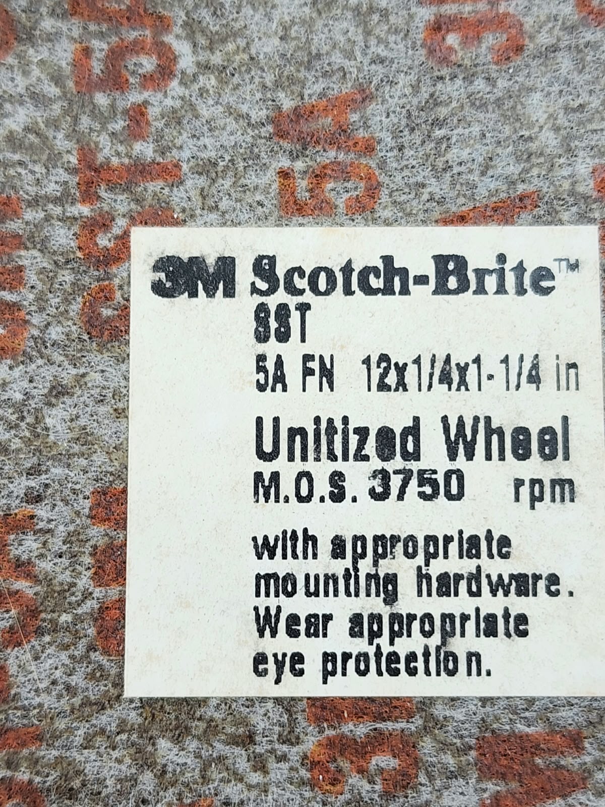 12" X 1/4" X 1-1/4" 3M Scotch-Brite Unitized Wheel – 3,750 Max RPM