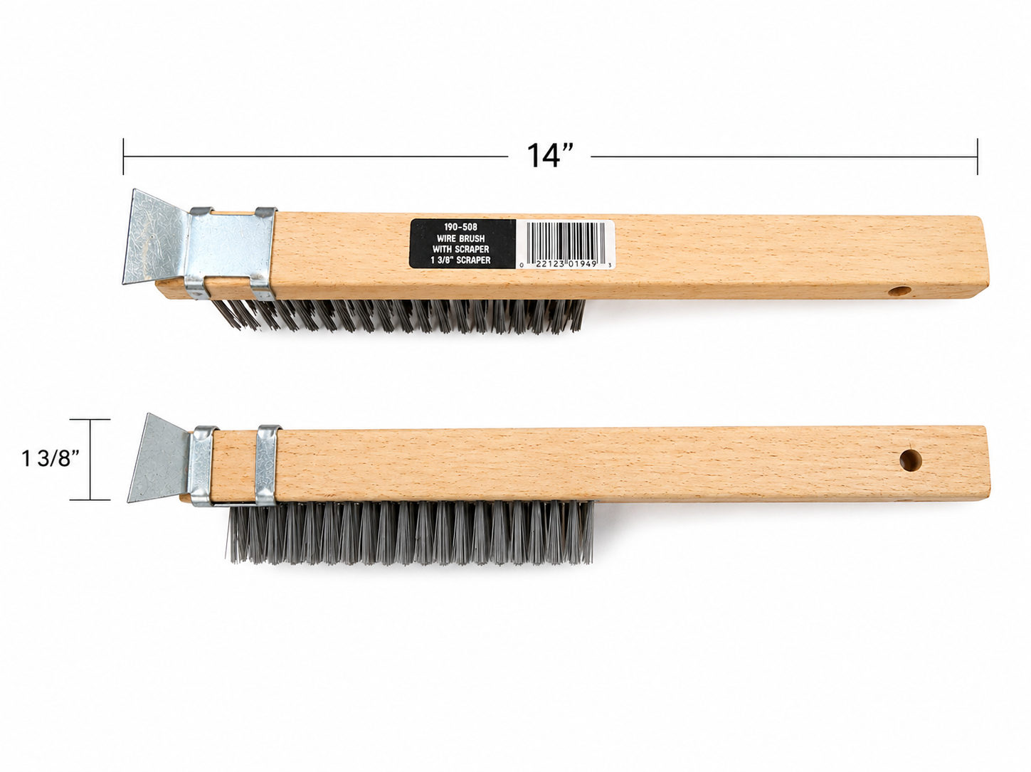 14" WOOD HANDLE WIRE SCRATCH BRUSH WITH 1 3/8" SCRAPER (C) QUALITY IMPORT
