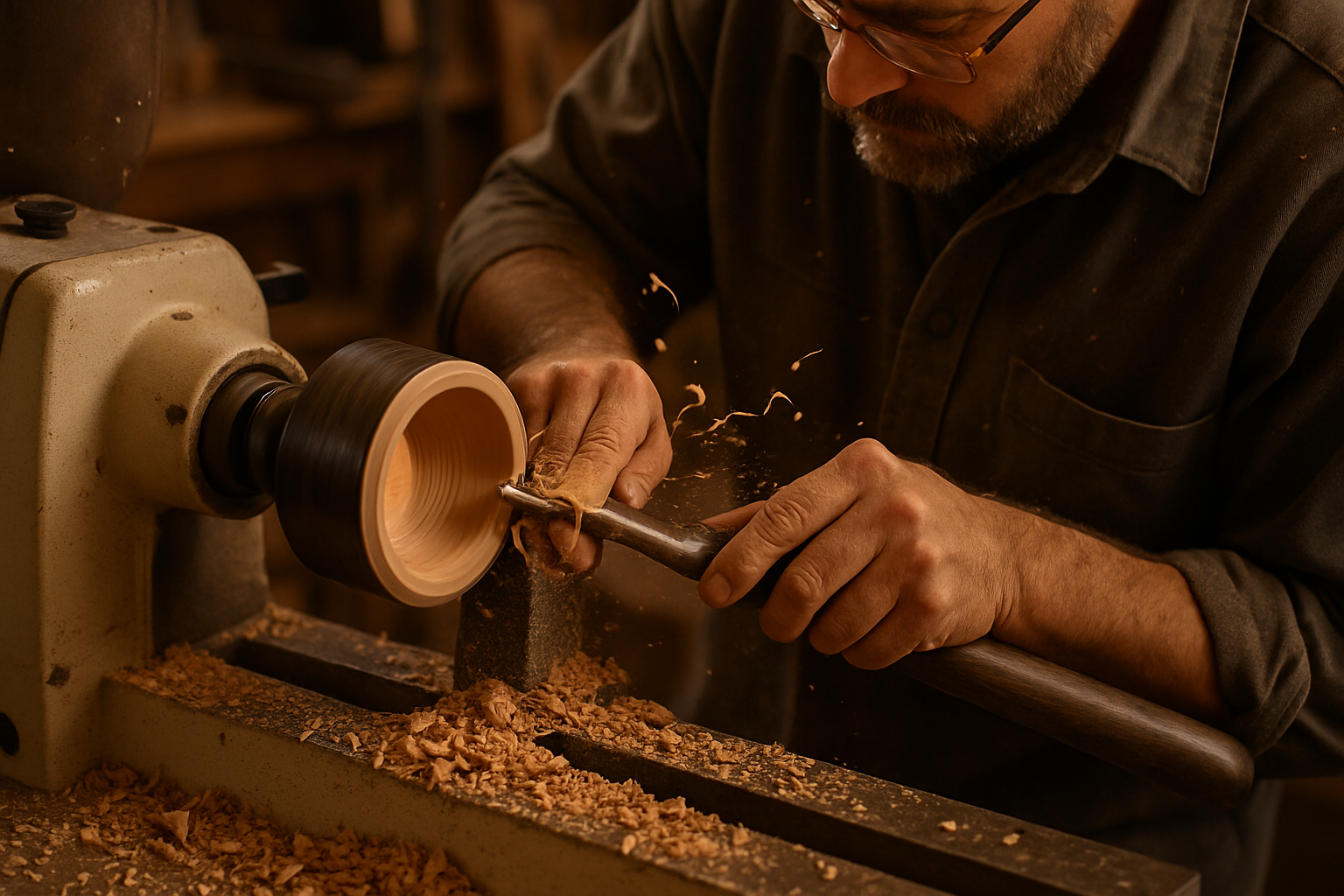 woodturning a small bowl in a lathe